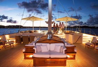 sundeck aboard charter yacht Nero at night