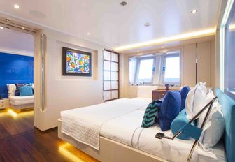 cool and contemporary stateroom on board luxury yacht AQUIJO 