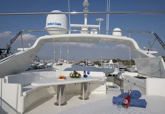 Luxury yacht Falcon Island upper deck dining area
