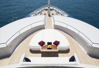 secluded sunning area on foredeck of motor yacht SARAH 