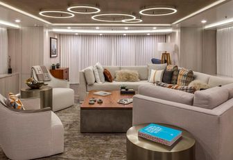 refitted seating area in the new look interior of motor yacht Broadwater