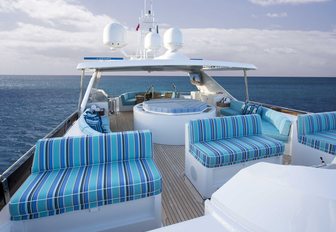 casual seating and spa pool aboard sundeck of motor yacht ‘Lady Bee’ 