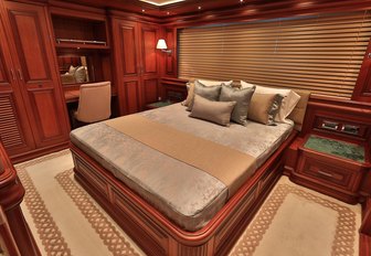 the spacious and stylish master cabin inside charter yacht clarity 