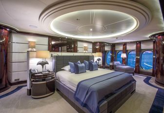 Beautifully styled master suite with floor-to-ceiling windows on board superyacht Dream