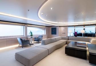 sumptuous sofa in skylounge aboard motor yacht O’PTASIA