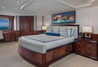 full-beam master suite with large bed on board luxury yacht AVALON 