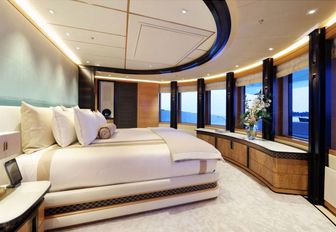 master suite with panoramic views on upper deck of luxury yacht FORMOSA 