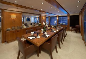 The formal dining area featured onboard motor yacht 'Ice Angel'