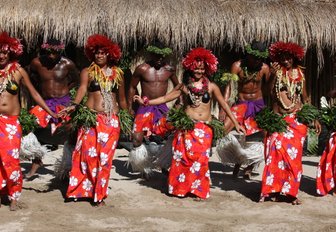 Robinson Crusoe island's group performs Island dance at Dancing Spectacular on July 28, 2011 in Robinson Crusoe Island, Fiji 