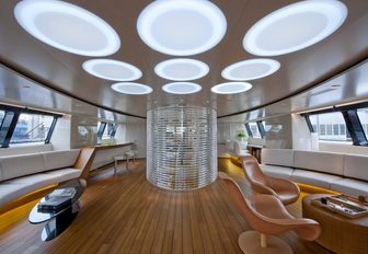 Main salon with natural light features on board charter yacht Panthalassa