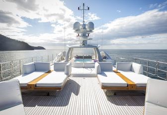day beds on upper level of the sundeck aboard motor yacht ‘Step One’ 