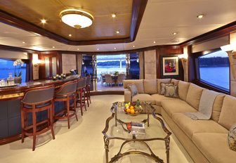 The upper salon of luxury yacht 'Zoom Zoom Zoom'