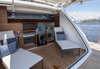 beach club with sun loungers in on board charter yacht 