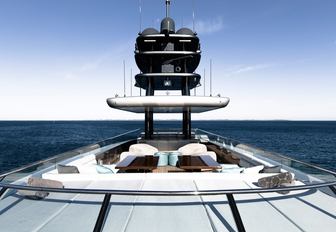sundeck with sunpads and lounging area on board motor yacht ‘Silver Fast’ 