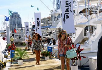 show-goers check out the Viking yachts at the Palm Beach Boat Show 2018