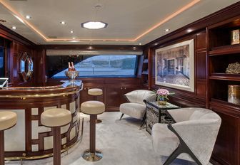 bar with stools in the main salon of sailing yacht BLUSH 