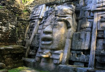 The Mask Temple in Mayan city of Lamanai, Belize
