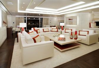 sociable seating area in the skylounge aboard charter yacht ROMA