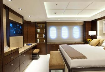 The master suite onboard a luxury charter yacht