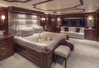 The master stateroom onboard luxury yacht Carpe Diem II, the yacht featured on the Showtime TV series Billions