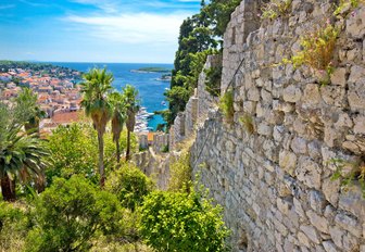 Famous Hvar island wall and harbor view in Croatia
