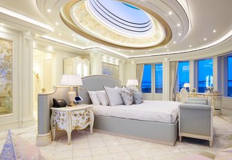 Megayacht TIS owners suite with skylight and panoramic views