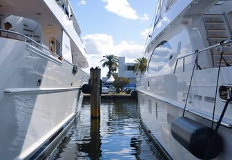 two yachts line up next to each other in Fort Lauderdale for FLIBS 2018