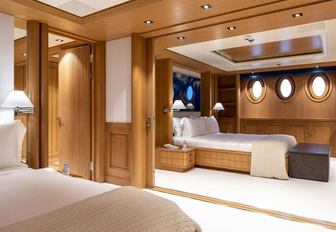 Luxury owners suite on board charter yacht Deja Too