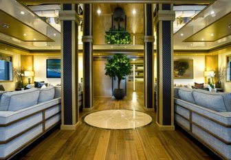 two seating areas in main salon aboard luxury yacht ‘Indian Empress’ 