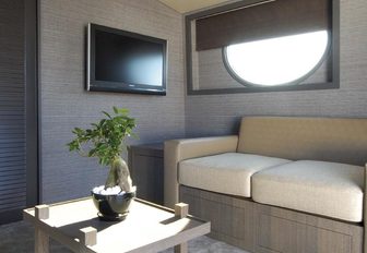 The strikingly contemporary interior design of motor yacht XIPHIAS