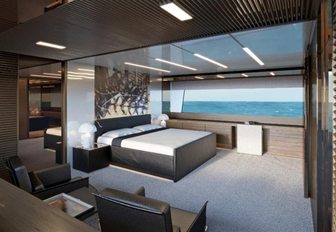 rendering of the spacious master suite aboard superyacht Seven Sins 
