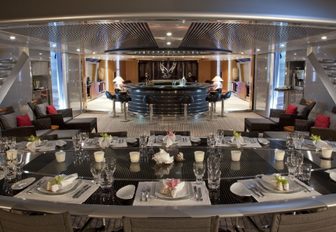 alfresco dining area and bar on board charter yacht Maltese Falcon
