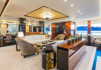 Christian Gatto-designed main salon with lounge area aboard motor yacht ‘Party Girl’