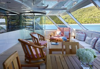 semi-alfresco setup of master suite terrace on board luxury yacht ‘Victoria del Mar’ 