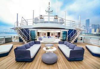 inviting alfresco lounge on the upper deck aft of superyacht SALUZI 