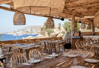boho-luxe restaurant at Scorpios, Mykonos, Greece