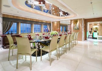 formal dining area on board charter yacht ‘Moonlight II’ 