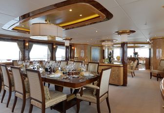 palatial dining area in the main salon aboard luxury yacht LIBERTY