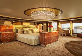 The master cabin featured on board superyacht SOLANDGE