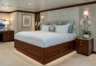 full-beam master suite with elegant styling on board charter yacht Endless Summer