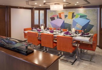 dining salon of charter yacht at last
