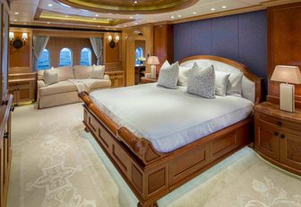 classically furnished master suite aboard luxury yacht UNBRIDLED 