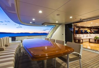 aft deck with dining or seating area on board motor yacht SILENTWORLD 