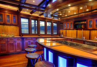 unique eat-in galley where meals are prepared and eaten on board superyacht Dunia Baru’ 