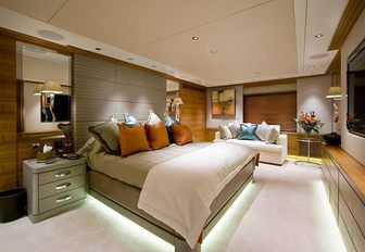 A guest cabin featured on board luxury yacht 'Va Bene'