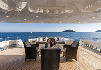 lounging areas on main deck aft of luxury yacht FERDY 