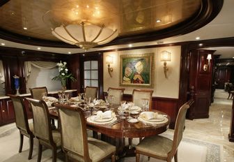 regal dining salon on board charter yacht CLAIRE