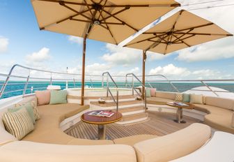 Jacuzzi and seating on the forward section of the sundeck aboard motor yacht Mine Games