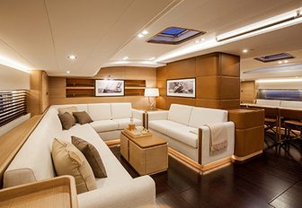 Scandinavian style lounge on board superyacht SHAMANNA