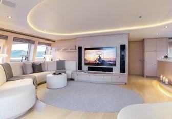 widescreen TV in the skylounge aboard charter yacht G3